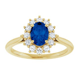 14K Yellow Gold Lab-Grown Blue Sapphire & 1/3 CTW Lab-Grown Diamond Ring