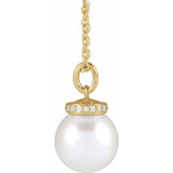14K Yellow Gold Cultured White Akoya Pearl & .04 CTW Natural Diamond 16-18" Necklace