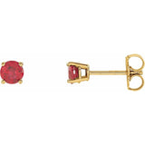 14K Yellow Gold 4 mm Lab-Grown Ruby Earrings