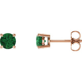 14K Rose Gold 5 mm Lab-Grown Emerald Earrings