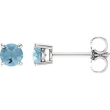 14K White Gold 4 mm Natural Aquamarine Earrings