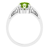 14K White Natural Peridot Ring