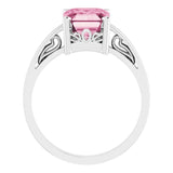 14K White Natural Pink Tourmaline Scroll Setting® Ring