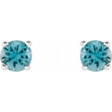 14K White 4 mm Natural Blue Zircon Earrings
