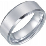 White Tungsten 8 mm Beveled-Edge Comfort-Fit Band Size 7.5