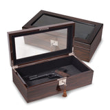Luxury Giftware Ebony Wood Veneer High Gloss Finish Glass Window Multi Use Locking Collector Box