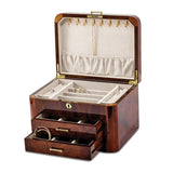 Luxury Giftware by Jere High Gloss Elm Burl Veneer with Double Braided Accents 2-drawer Locking Wooden Jewelry Box