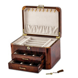 Luxury Giftware by Jere High Gloss Elm Burl Veneer with Double Braided Accents 2-drawer Locking Wooden Jewelry Box