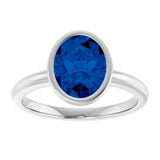 14K White Lab-Grown Blue Sapphire Ring