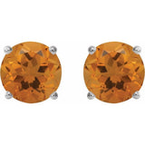Platinum 8 mm Natural Citrine Stud Earrings