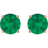 14K Rose 7 mm Lab-Grown Emerald Stud Earrings