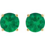 14K Yellow Gold 7 mm Lab-Grown Emerald Earrings