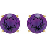 14K Yellow Gold 8 mm Natural Amethyst Earrings