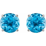Platinum 8 mm Natural Swiss Blue Topaz Stud Earrings