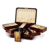 Luxury Giftware High Gloss Bubinga Veneer w/Mapa Burl and Scrolled Inlay Swing-out Trays Locking Wooden Jewelry Chest