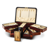 Luxury Giftware High Gloss Bubinga Veneer w/Mapa Burl and Scrolled Inlay Swing-out Trays Locking Wooden Jewelry Chest