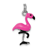 Sterling Silver Rhodium-platedEnamel Flamingo Charm