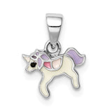 Sterling Silver Rhodium-plated Childs Enameled Unicorn Pendant