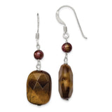 Sterling Silver Tigers Eye and Golden FW Cultured Pearl Earrings