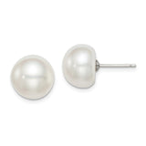 Sterling Silver Rh-plated 11-12mm White FWC Button Pearl Earrings