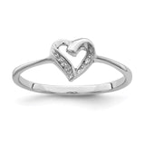 Sterling Silver Rhodium Polished Diamond Accent Heart Ring