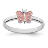 Sterling Silver RH Plated Child's Enameled Butterfly Ring