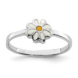 Sterling Silver RH Plated Child's White & Yellow Enamel Daisy Ring