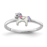 Sterling Silver Rhodium-plated Childs Enameled Unicorn Ring