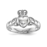 Sterling Silver Rhodium-plated Polished Claddagh Ring