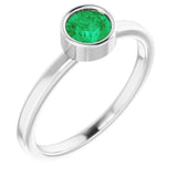 14K White 5 mm Natural Emerald Ring