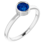 Rhodium-Plated Sterling Silver 5 mm Imitation Blue Sapphire Ring