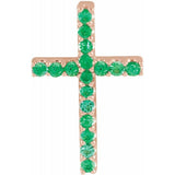 14K Rose Natural Emerald Petite Cross Pendant