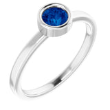 Rhodium-Plated Sterling Silver 4.5 mm Lab-Grown Blue Sapphire Ring