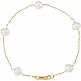 14K Yellow Cultured White Freshwater Pearl 5-Station 7