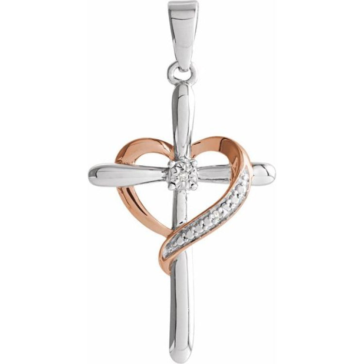 Two-Tone Heart With Cross Pendant