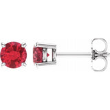 14K White 5 mm Natural Ruby Stud Earrings with Friction Post