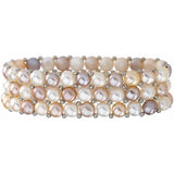Sterling Silver Freshwater Cultured Natural Multi-Colored Pearl 3 Row Stretch Bracelet