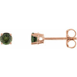 14K Rose 3 mm Natural Green Tourmaline Stud Earrings with Friction Post